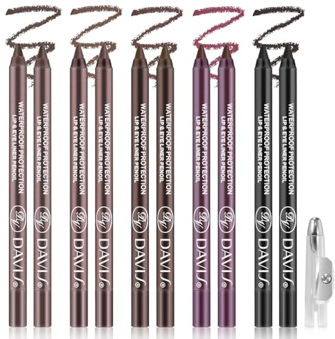 Noerrors 10pcs Brown Black Gel Eyeliner Set, Waterproof Smooth Easy to Color Creamy Plum Eyeliner Pencil for Mature Eyes, Highly Pigmented Matte Shimmer Eye Liner for Older Women with Sharpener