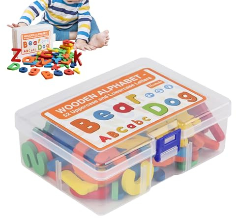 Jeux d'alphabet pour - 52 pièces de Lettres de Classe en Bois - Kit d'exercices de Lecture pour Tout-Petits - Jouets de Construction - Kit d'apprentissage de la Langue | Jeu de Voyage pour la