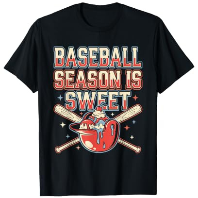 La Temporada de béisbol es Dulce Helado Helado Casco de bateo Divertido Camiseta