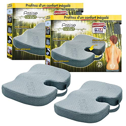 Seduta Comfort Set di 2 Cuscino ergonomico 45 x 36 cm con Taglio Intelligente, Schiuma ad Alta densità, Custodia in Viscosa di bambù Molto Morbido al Tatto con Picots Antiscivolo e Maniglia Integrata