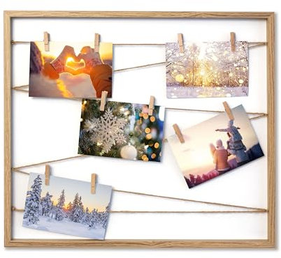 B living - Bilderrahmen 50 x 43 x 2,5 cm, Fotowand zum Anbringen von Fotos, Fotorahmen/Collage mit stabiler Rückwand, inkl. Naturseil & 10 Klammern