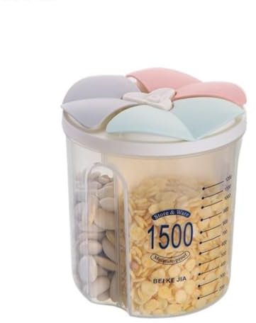 Jmahm Müsli-Spender, Behälter, Lebensmittelbehälter, für Pasta, luftdicht, transparenter Kunststoff mit mehreren Fächern, Kalibrierung, hält Lebensmittel frisch, plastik, grün, 1500ml / 3 Grid