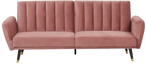 Beliani Sofá Cama 3 plazas de Terciopelo Rosa Convertible Dormitorio Vimmerby