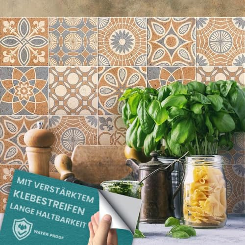 RE-COVERTILES - Adesivi Piastrelle Cucina Bagno Mattonelle adesive in PVC Impermeabili Antigraffio Stickers Decorazione Parete Cementine Peel and Stick - Modello 24 Pz 10x10 cm PS00148 Made in Italy