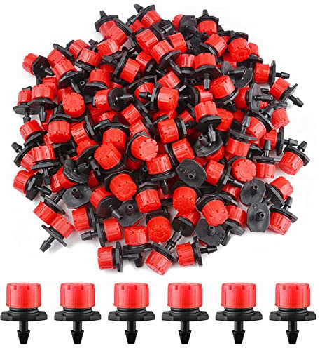 200pcs Goutteur Irrigation Réglable, EBANKU 1/4'' Système Dirrigation Goutte à Goutte Micro Flow Drip Head Buses de Brouillard Dirrigation pour Jardins Potagers ou Massifs de Fleurs (Rouge)