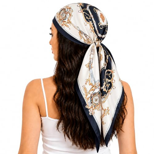 FAIRYGATE Silk Bandana Women Scarf Neck Head Hair Square Scarves Neckerchief Headwear Fashion Paisley Bandanas Black Totem