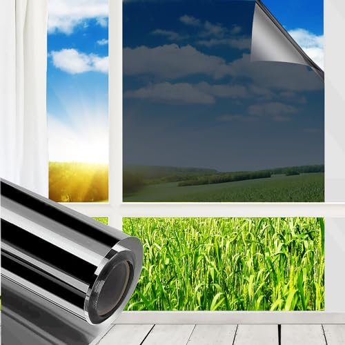 MUHOO Reflective Window Tint Film, Mirror Window Film Self Adhesive, One Way Privacy Film - 60x400cm, Black