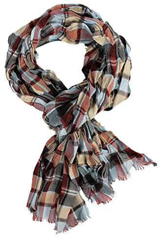 Rotfuchs Écharpe en coton pour femme - Aspect froissé - Motif à carreaux - Bleu beige rouge - Fabriqué en Allemagne, Bleu/beige/rouge., XL