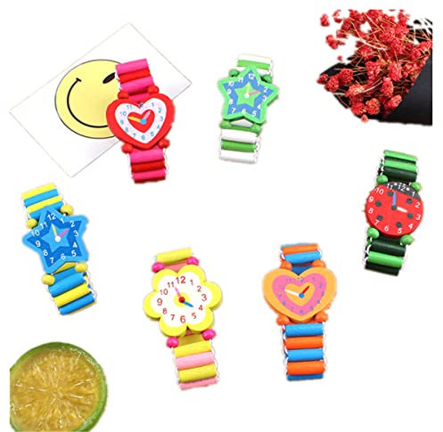 Toyvian Cartoon Holz Armbanduhr Spielzeug, 4 Stücke Holz Armbanduhren Kleinkind Armband Kinder Armbanduhr Spielzeug Holzuhr Modell FüR Spielen Und Zeit Lernen