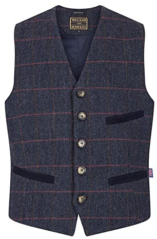 WALKER AND HAWKES - Gilet Derby Tweed Alcott da Uomo - Tweed Blu - 3XL