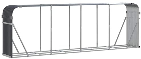 vidaXL Leñero, Estante Almacenaje de Leñas Troncos, Registro de Chimenea, Leñero de Chapas para Salón Jardín, Acero Galvanizado Gris Antracita