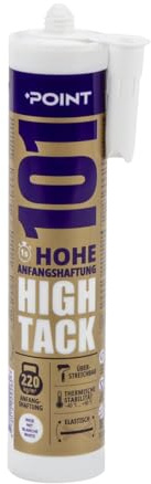 POINT Montagekleber HIGH TACK für sehr schwere Bauelemente Baukleber MS-Polymer Hybridkleber Innen- & Außenbereich wasserfest hohe Elastizität 290 ml (1 Kartusche, weiß)