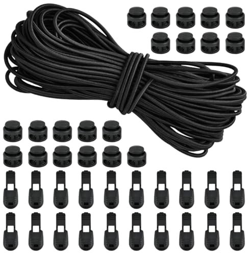 Corda Elastica per Teloni da 30M, OctBird Corda Elastica da 3 MM, Filo Elastico, Corde Elastiche Con 20 Fermacorda, 20 Fermacavi Corda di Gomma per Teloni, Zaino, Valigie, Campeggio