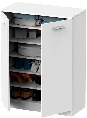 briebe Armario Dormitorio, Multiusos, Baño, Mueble Bajo Auxiliar Cocina, Zapatero, 2 Puertas, 5 Estantes 101x74x36 cm (Alto x Ancho x Profundo) Gran Capacidad, Nova (Blanco)