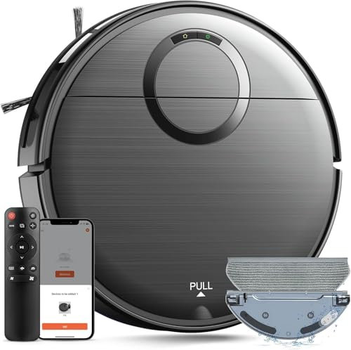 Robot aspirador y fregona Combo, robot aspirador 2 en 1 con horario, Wi-Fi/App/Remote, succión máxima de 2000Pa, aspiradora robótica autocarga, delgado, ideal para piso duro, pelo de mascotas,