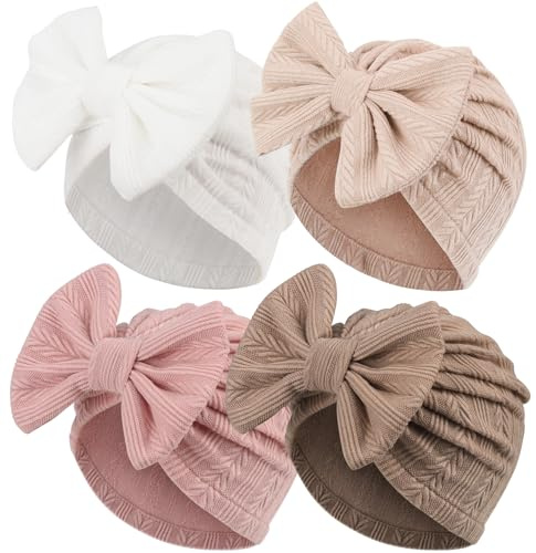 AQOKKA Newborn Baby Girl Hats with Bow Toddler Infant Beanie Cap Newborn Hospital Hats for Baby Girl Kid 3-12 Months