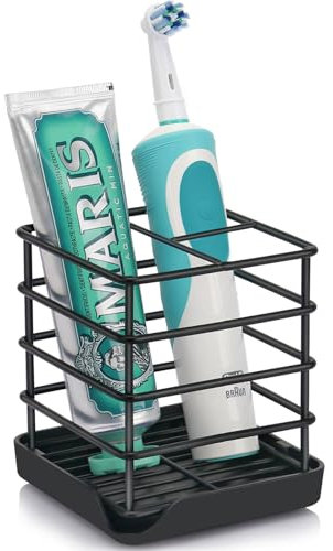 CHONLY Toothbrush Holder, Stainless Steel Toothbrush Holders for Bathroom,3 Slots Electric Toothbrush Holder, Black Bathroom Organizers, Bathroom Counter Organizer, Multifunctional Organizers