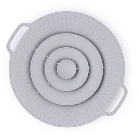 KOMUNJ Protección contra derrames y salpicaduras de silicona, protección contra derrames para ollas y sartenes entre tapas de ollas, color gris