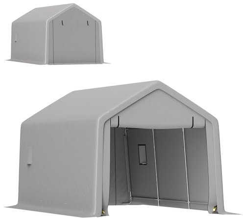 Outsunny Carport Garagenzelt 3 x 5,2 m, Outdoor-Carport, Lagerzelt mit abnehmbarem Rolltor, Carport für Auto, LKW, Boot, grau