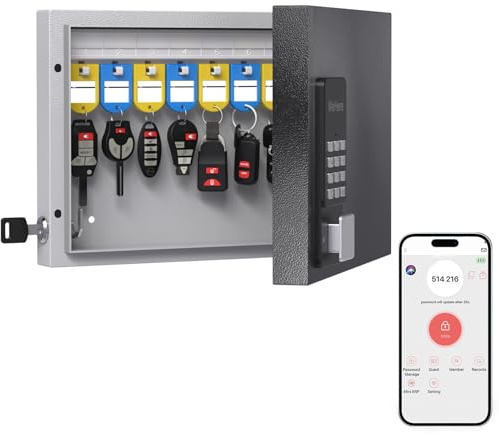 WeHere 16 Key Lock Box Wall Mount, Smart Digital Key Cabinet, APP Bluetooth/OTP/Fixed Code/Wifi Unlock,Key Organizer Holder Box Management Directory for Office, Valet, Realtor, Hotel