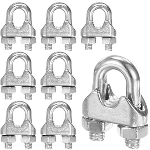 M METERXITY 8-Pack Cable Clamps, M6 Stainless Steel 6mm Wire Rope Clip Thimble U Bolt Saddle Fastener for Diameter Cable Rigging/Sailing/Clothesline, Wire Clamps