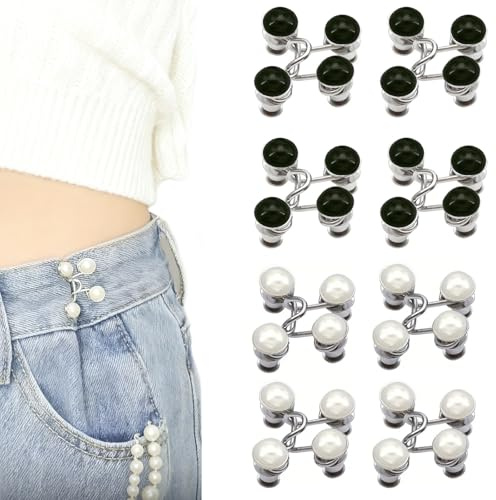 Moling 8 Conjuntos Botones para Vaqueros Extraíble,Boton Ajustador para Pantalones,Clip Ajustables para Cintura (Perla)