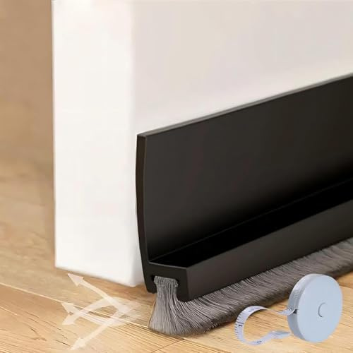 Bploar Paraspifferi Sottoporta 100 cm, 53 mm di larghezza, Guarnizione a Spazzola Autoadesiva, Protezione da Rumori, Freddo, Umidità e Insetti (Nero)