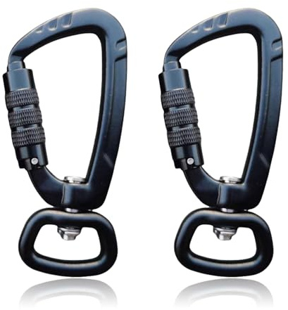 Karabinerhaken mit 360° Drehgelenk,2Stk Aluminium Verriegelbare Karabiner Clips,85mm Große Kletterkarabiner,Sicherheitskarabiner mit 400kg Belastbarkeit,Karabiner für Hundeleine,Aerial Yoga,Camping
