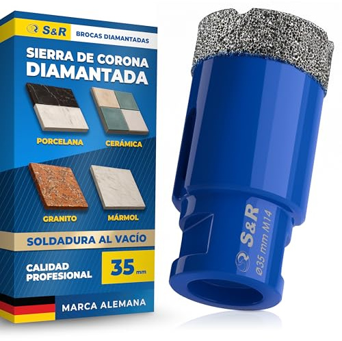 S&R Punta Diamantata 35mm per Gres e Piastrelle. Foretto Diamantato 35mm - M14 per Smerigliatrice. Sega a Tazza Diamantata 35 mm per Gres Porcellanato, Piastrelle, Ceramica, Marmo, Granito, Pietra.