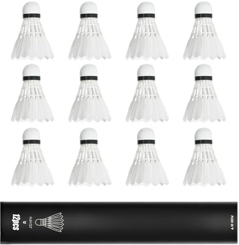 BORDEAG Badmintonbollar, 12 stycken fjäderbollar till badminton gjorda av änderfjädrar för träning, tävling och badmintoncenter. Långlivade shuttlecocks med hög stabilitet, balans och hastighet