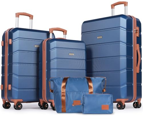Tavoxda Suitcase Sets 5 Piece, Hard Shell Lightweight ABS Trolley Travel Luggage Set Spinner Wheels & TSA Lock with Travel Duffel Bag and Toiletry Bag -20”+24”+28”, Blue