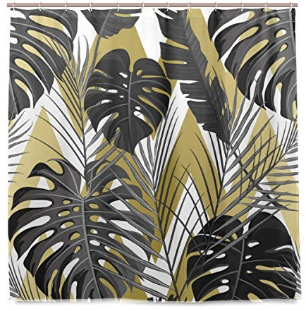 Mnsruu Polyester Shower Curtain Bathroom Curtains With Hooks Bathroom Accessories Tropical Pattern With Exotic Palm Leaves Bathroom Decor 183 x 183 cm