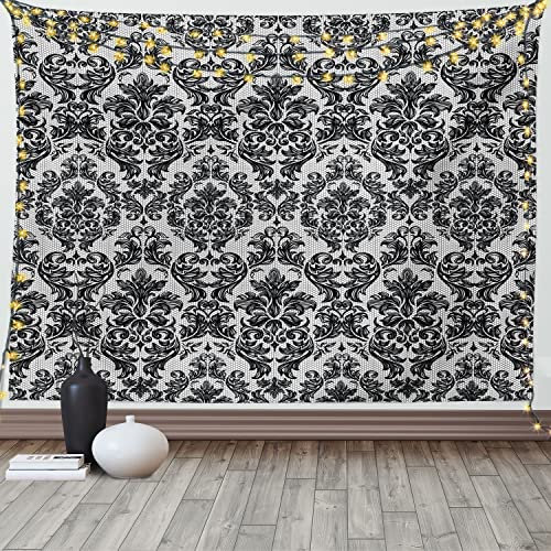 ABAKUHAUS Barock Wandteppich und Tagesdecke, Weinlese-Spitze-Art aus Weiches Mikrofaser Stoff Waschbar ohne Verblassen Digitaldruck, 230 x 140 cm, Schwarz und Weiß