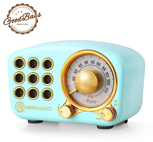 Retro Bluetooth Speaker, Vintage Radio-Greadio FM Radio with Old Fashioned Classic Style, Strong Bass Enhancement, Loud Volume, Bluetooth 5.0 Wireless Connection, TF Card and MP3 Player (Blue)