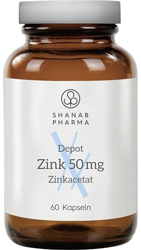 Zink Kapseln - Zinkacetat Depot Nahrungsergänzungsmittel - Unterstützt normale Haut, Haare, Nägel, Stoffwechsel & Immunsystem - 50 mg, 60 vegetarische Kapseln von Shanab Pharma