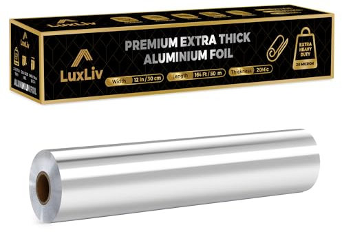 Rotolo di alluminio resistente - 30 cm di larghezza x 50 m di lunghezza - di tipo commerciale e di spessore extra, abbastanza robusto per l'industria alimentare con taglierina - LuxLiv®
