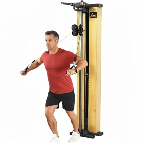 AsVIVA MG7 Kabelzugstation – Kraftstation für Zuhause mit 101 kg Gewichten, Dip-Station, Klimmzugstange & Hantelbank – Home Gym Fitnessstation aus Kiefernholz für Muskelaufbau