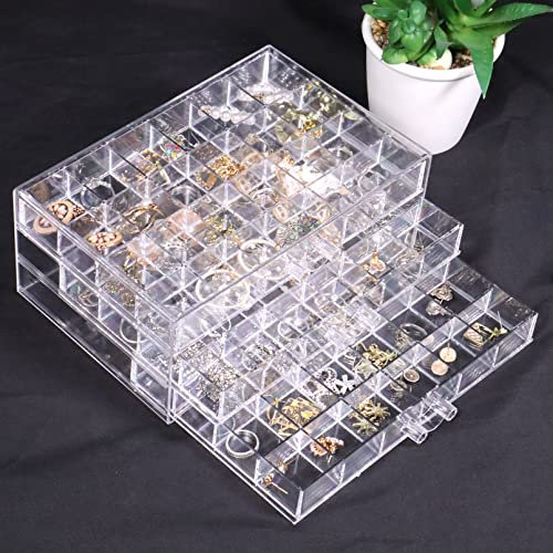Nwvuop Earring Storage Box Clear Acrylic Jewellery Storage Box Clear Earring Holder with 3 Drawers 72 Small Compartments for Ring Earring