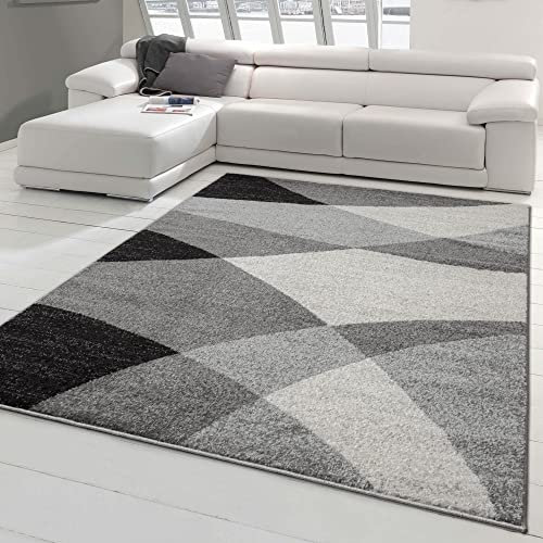 Teppich-Traum moderner Teppich groß für Eingangsbereich mit abstraktem Muster | weicher unempfindlicher Flor | Creme grau, Größe 240x330 cm