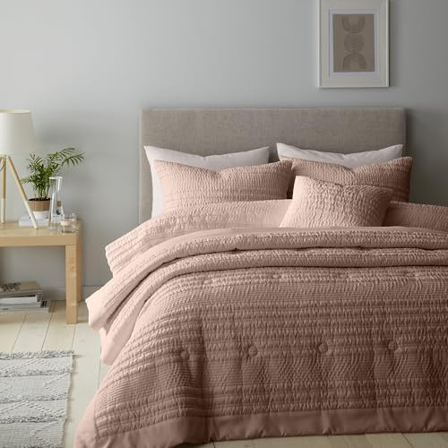 Catherine Lansfield Lennon Stripe Super King Duvet Cover Set with Pillowcases Clay