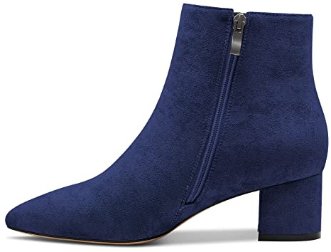 Castamere Women Chunky Block Low Kitten Heel Close Pointed Toe Ankle Boots Short Bootie Slip-on Zipper Office Classic Dress Boots Navy Blue 6 UK