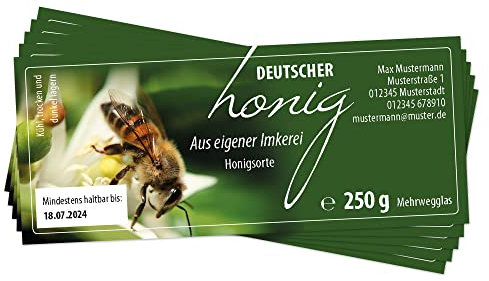 Apoidea – Honig Etiketten 250 g nassklebend – 300 Stück zum Stempeln/Etiketten Honiggläser/Honig Aufkleber für selbstgemachten Honig/Honigetiketten für Honiggläser