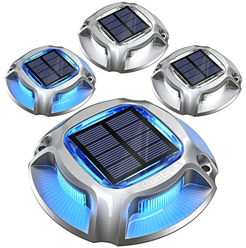 Quntis Luci Solari Segnapasso LED Esterno Solare Alluminio, Portata di 20T, IP68 Impermeabile Luce Solari da Giardino Blu + Bianca per Sentieri Piscina Scale Marciapiede Vialetto Ponte Dock Molo
