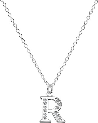 Kraven S925 Silver Initial Necklace Charm Necklace, Dainty Cubic Zirconia Letter Dainty Necklaces Jewelry Birthday Gifts for Women Girls (R)