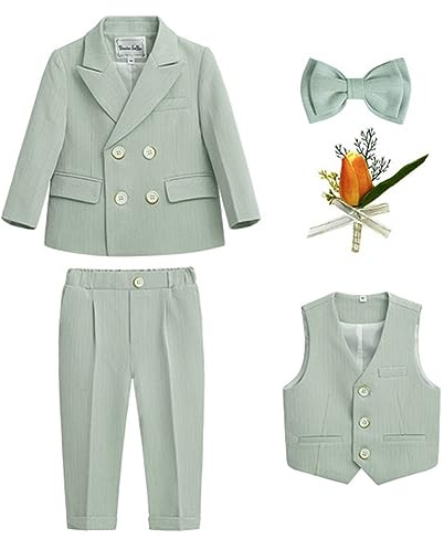 Garçons Gentleman Costume Britannique Smoking Blazer Veste Pantalon Ensemble de Tenues de vêtements de fête Costume d'anniversaire Mariage Baptême d'honneur Vert5XMLLX