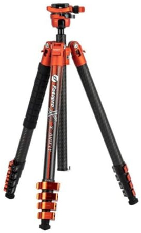 Fotopro X-Airfly 15 cm lätt resekamerastativ med panorama-kulhuvud 1,1 kg expanderbart kompakt bärbart professionellt kolfiberstativ för kamera DSLR-belastning upp till 15 kg orange