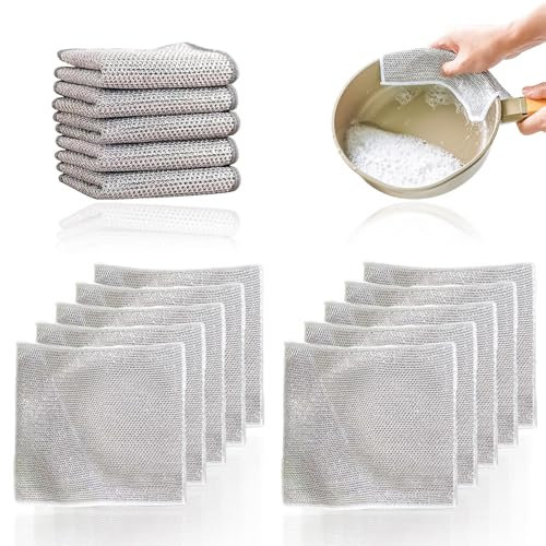 10 Piezas Paño Alambre para Lavar Platos Uso Húmedo Y Seco, Doble Capa, Resistente A Rayones, para Limpiar Platos, Cubiertos, Fregaderos, Estufas Y Cocinas.