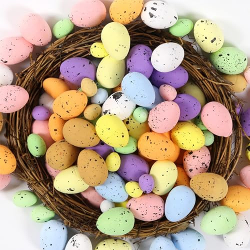 YouYuer 100PCS Uova di Pasqua Colorate,Mini Uova Pasquali,Uova di polistirolo maculate Colorate Uova di Uccello Pasqua Decorazione Uova Artificiali plastica Uovo di Schiuma Piccole