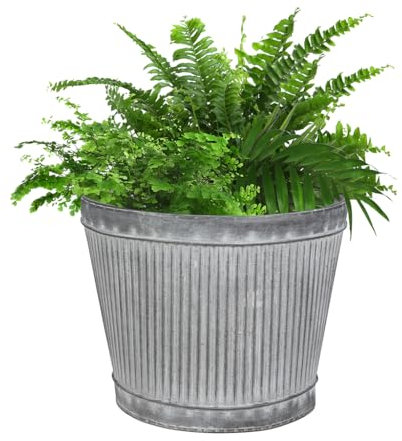 Dibor Vintage Style Plant Pot Rippled Finish Galvanised Planter Dolly Tub Trough Planter Outdoor Flower Pot Bucket (DJ95)