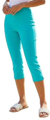 Roman Cropped Trousers for Women UK Ladies Capri Leggings Summer Pants Short Crop Stretch 3/4 Length Three Quarter Pedal Pusher Clothes Elasticated Bengaline Cut Off - Teal - Size 20